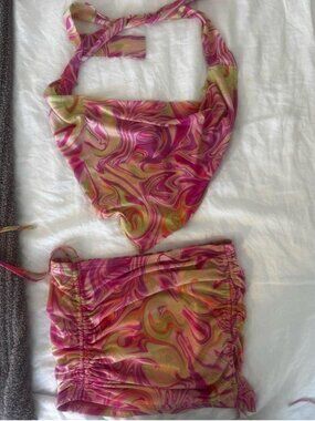 Dolls Kill Women's Pink and Green Skirt + top set small